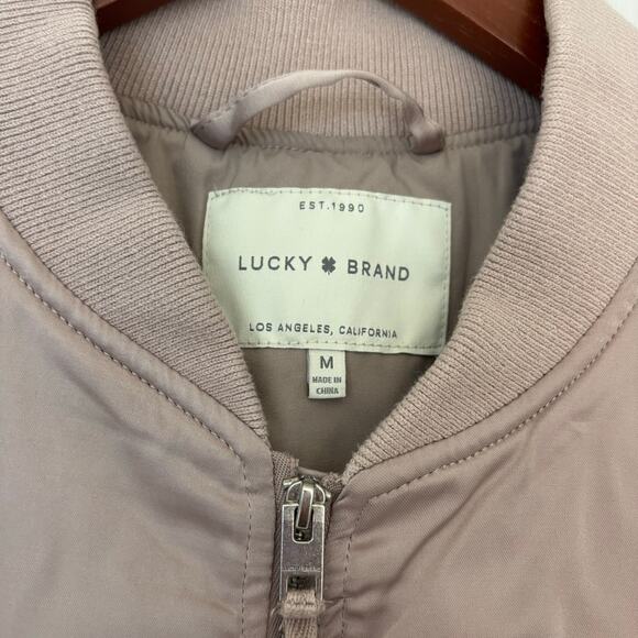 Lucky Brand Satin Bomber Jacket Sz M Women’s Lightweight Zip Front Classic Style - Picture 3 of 8